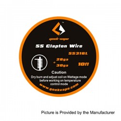 Authentic GeekVape SS316L Clapton Heating Wire for RBA Atomizers - Silver, 26GA + 30GA, (0.3mm + 0.25mm) x 3m (10 Feet)