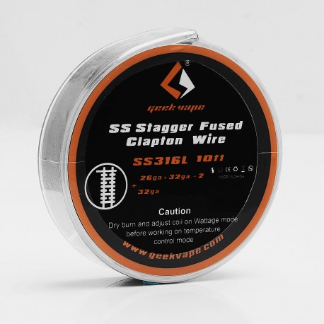 Authentic GeekVape SS316L Stagger Fused Clapton Heating Wire for RBA Atomizers - Silver, (26GA + 32GA) x 2 + 32GA, 3m (10 Feet)