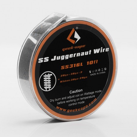 Authentic GeekVape SS316L Juggernaut Heating Wire - Silver, (28GA + 38GA) x 2 + Ribbon (38GA + 24GA), 3m (10 Feet)