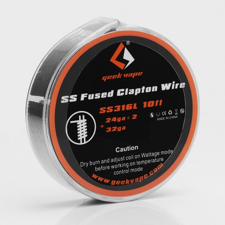 Authentic GeekVape SS316L Fused Clapton Heating Wire for RBA Atomizers - Silver, 24GA x 2 + 32GA, 3m (10 Feet)