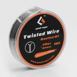 Authentic GeekVape Twisted Kanthal A1 Heating Wire for RBA Atomizers - Silver, 26GA + Ribbon, 5m (15 Feet)
