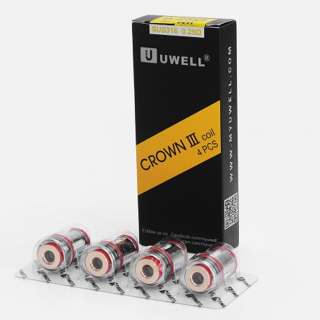 Authentic Uwell Crown 3 Coil Heads for Uwell Crown 3 Sub Ohm Tank - Silver, 0.25 Ohm (80~90W) (4 PCS)