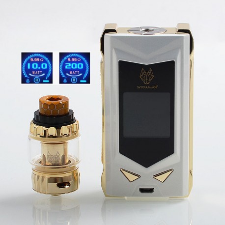Authentic Snowwolf Mfeng Limited Edition 200W TC Variable Wattage Mod + Mfeng Tank Kit - Pearl White + Gold, 10~200W, 2 x 18650