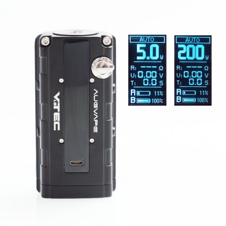 Authentic Augvape VTEC1.8 200W VV Variable Voltage Box Mod - Black, Zinc Alloy, 2 x 18650, 5~200W