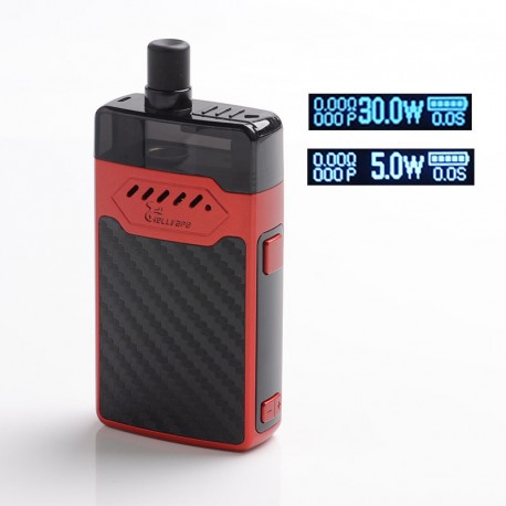 Authentic Hellvape GRIMM 30W 1200mAh VW Box Mod Pod System Starter Kit - Red Carbon Fiber, 3ml, 0.7ohm / 1.2ohm, 5~30W