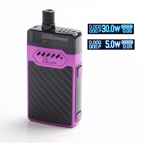 Authentic Hellvape GRIMM 30W 1200mAh VW Box Mod Pod System Starter Kit - Purple Carbon Fiber, 3ml, 0.7ohm / 1.2ohm, 5~30W