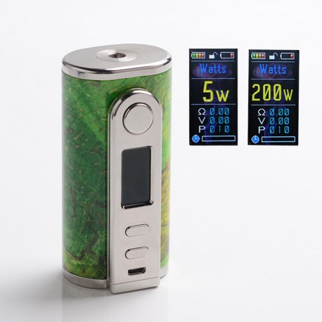 Authentic Ultroner GAEA 200W VW Variable Wattage Box Mod - Green Yellow, Stainless Steel + Stabwood, 5~200W, 2 x 18650