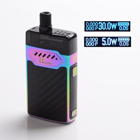 Authentic Hellvape GRIMM 30W 1200mAh VW Box Mod Pod System Starter Kit - Rainbow Carbon Fiber, 3ml, 0.7ohm / 1.2ohm, 5~30W