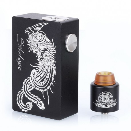 Authentic Steel Phoenix Mechanical Squonk Box Mod + RDA Kit - Black, 7.5ml, 1 x 18650 / 20700, 24mm Diameter