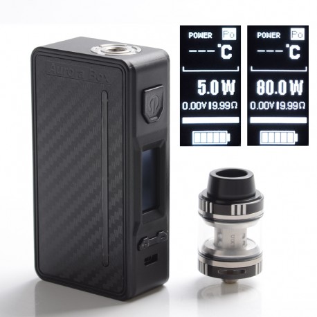 Authentic Steel Aurora 80W VW Box Mod Kit w/ Sub Ohm Tank Clearomizer - Black, SS + ABS, 3.0ml, 5~80W, 1 x 18650