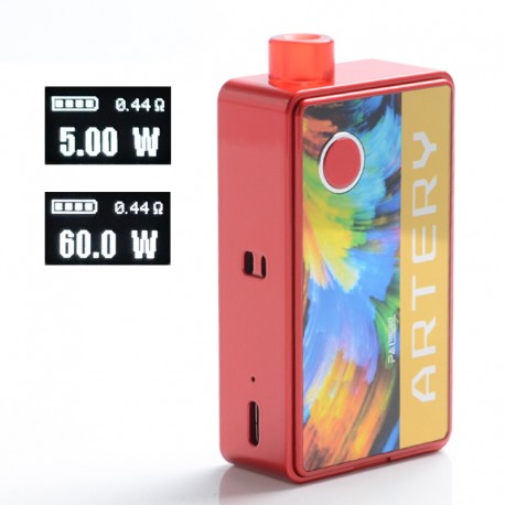 Authentic Artery PAL 60W 18650 VW Box Mod Pod System Starter Kit - Red, 3ml, 0.4ohm / 1.4ohm, 5~60W, 1 x 18650