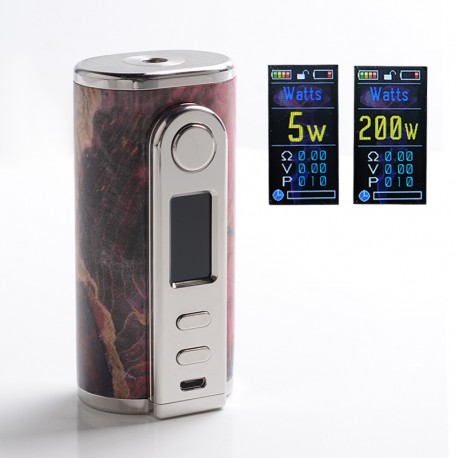 Authentic Ultroner GAEA 200W VW Variable Wattage Box Mod - Black Red, Stainless Steel + Stabwood, 5~200W, 2 x 18650