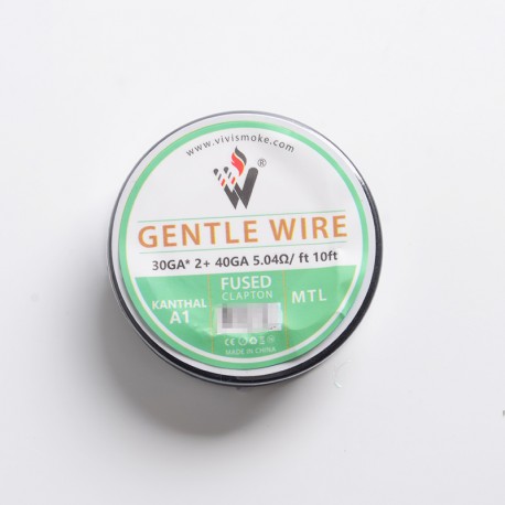 Authentic Vivi Gentle Fused Clapton MTL Kanthal A1 Heating Wire - Silver, 30GA x 2 + 40GA, 5.04ohm / ft, 10ft (3 Meters)