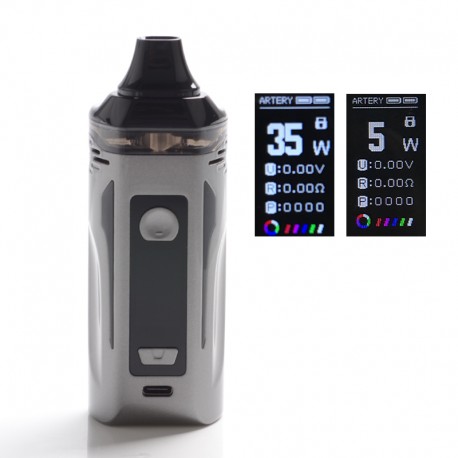 Authentic Artery Nugget GT 200W VW Box Mod Pod System Starter Kit - Gunmetal, 8.0ml, 0.15ohm / 0.4ohm, 5~200W, 2 x 18650