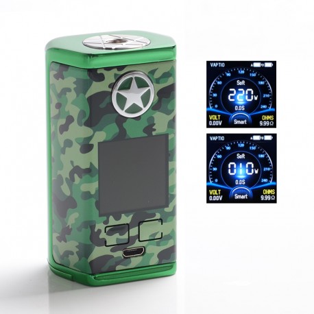 Authentic Vaptio Capt'n 220W TC VW Variable Wattage Box Mod - Camouflage Green, Zinc Alloy + IML Panel, 10~220W, 2 x 18650