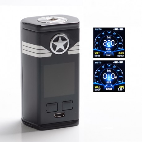 Authentic Vaptio Capt'n 220W TC VW Variable Wattage Box Mod - Black, Zinc Alloy + IML Panel, 10~220W, 2 x 18650