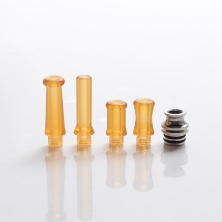 Authentic Reewape T1 510 Drip Tip Mouthpiece Kit for Atomizers - Yellow, 1 Stainless Steel Base + 4 Resin Mouthpieces