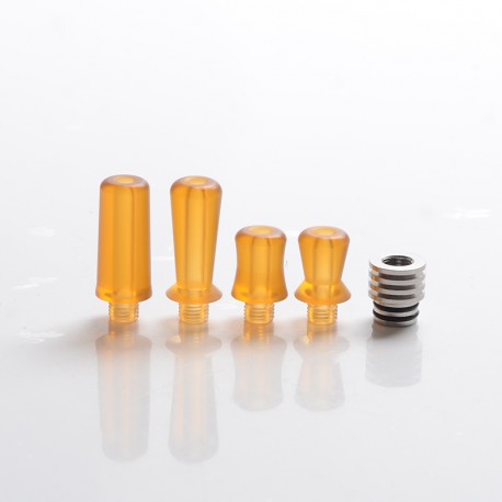 Authentic Reewape T2 510 Drip Tip Mouthpiece Kit for Atomizers - Yellow, 1 Stainless Steel Base + 4 Resin Mouthpieces