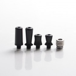 Authentic Reewape T2 510 Drip Tip Mouthpiece Kit for Atomizers - Black, 1 Stainless Steel Base + 4 Resin Mouthpieces