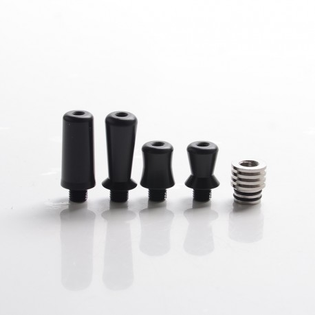 Authentic Reewape T2 510 Drip Tip Mouthpiece Kit for Atomizers - Black, 1 Stainless Steel Base + 4 Resin Mouthpieces