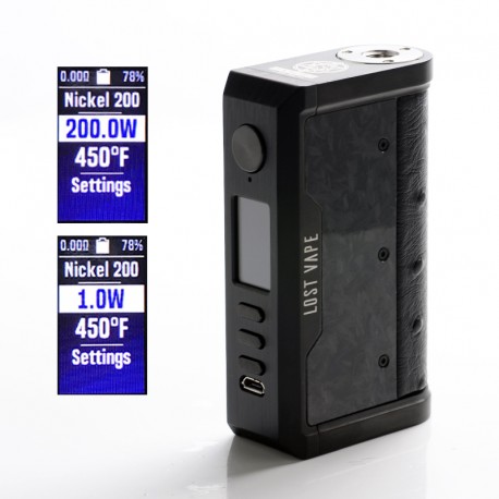 Authentic LostVape Centaurus DNA 250C 200W TC VW Mod - Black/Ostrich-Chopped Carbon Fiber, 2 x 18650, 1~200W, 200~600'F