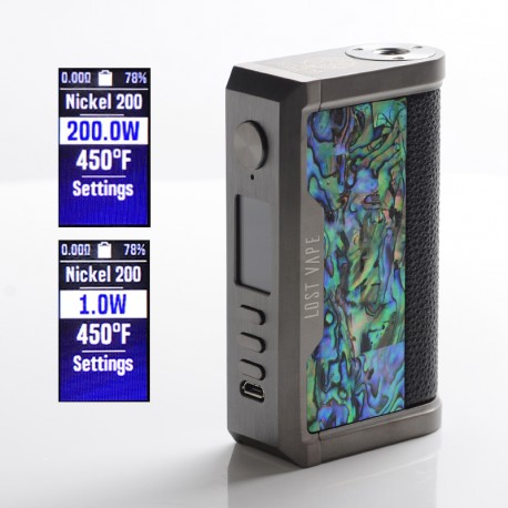 Authentic LostVape Centaurus DNA 250C 200W TC VW Mod - Gunmetal/Pearl Fish NZL Abalone Shell, 2 x 18650, 1~200W, 200~600'F