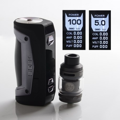 Authentic GeekVape Aegis Max 100W TC VW Mod Starter Kit w/ Zeus Tank - Black Tungsten, 1~100W, 100~315'C, 1 x 18650 / 21700