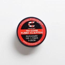 [Ships from Bonded Warehouse] Authentic Coilology Tri-Core Fused Clapton Spool Wire - Ni80, 3-28GA / 36GA, 1.73ohm/ft, 10ft