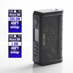 Authentic LostVape Centaurus DNA 250C 200W TC VW Mod - Black/ Gold Chopped Carbon Fiber, 2x18650, 1~200W, 200~600'F