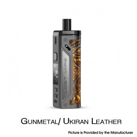 Authentic LostVape Thelema 80W Pod System VW Mod Kit - Gunmetal/Ukiran Leather, 3000mAh, 5~80W, 4.0ml, 0.2ohm / 0.3ohm