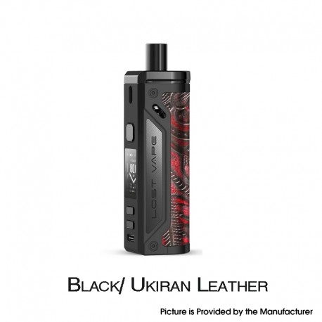 Authentic LostVape Thelema 80W Pod System VW Mod Kit - Black/Ukiran Leather, 3000mAh, 5~80W, 4.0ml, 0.2ohm / 0.3ohm