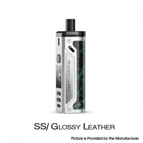 Authentic LostVape Thelema 80W Pod System VW Mod Kit - SS/Glossy Leather, 3000mAh, 5~80W, 4.0ml, 0.2ohm / 0.3ohm