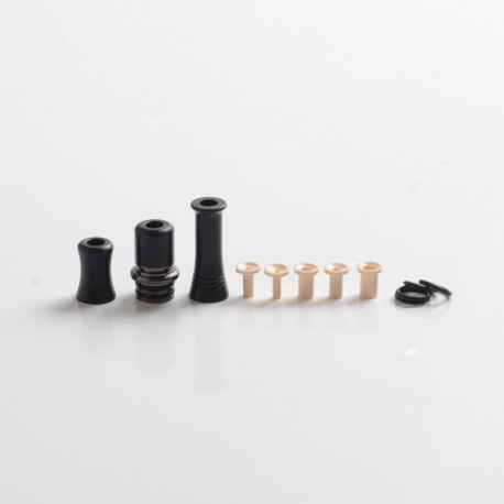 Authentic Auguse CG108P CG Pro 510 Drip Tip w/ 5 x Plugs for RTA / RDA / RDTA Atomizer - Gunmetal + Black, SS + POM, 30.5mm