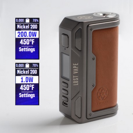 [Ships from Bonded Warehouse] Authentic LostVape Thelema DNA250C 200W VW TC Box Mod - Gunmetal / Calf Leather, 1~200W, 2x18650