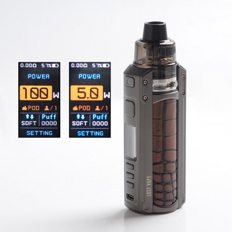 Authentic LostVape Ursa Quest Multi Pod Mod Kit 100W TC VW Box Mod + Ursa Pro Pod - Gunmetal-Crocodile Leather, 5~100W, 7.0ml