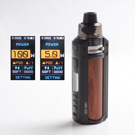 Authentic LostVape Ursa Quest Multi Pod Mod Kit 100W TC VW Box Mod + Ursa Pro Pod Tank - Black-Red Sandalwood, 5~100W, 7.0ml