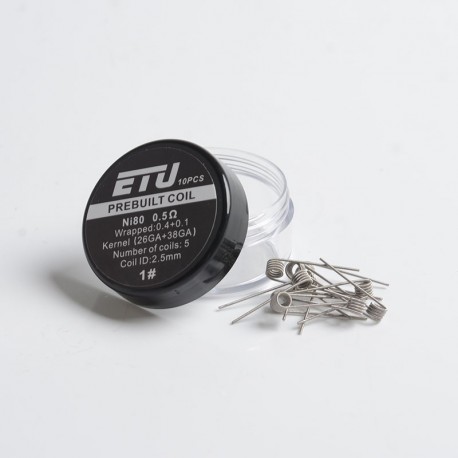 Authentic ETU Pre-built Coil Wire for RDA / RTA Atomizer - 0.5ohm, Ni80, Kernel 26GA + 38GA, Wrapped 0.4 + 0.1 (10 PCS)