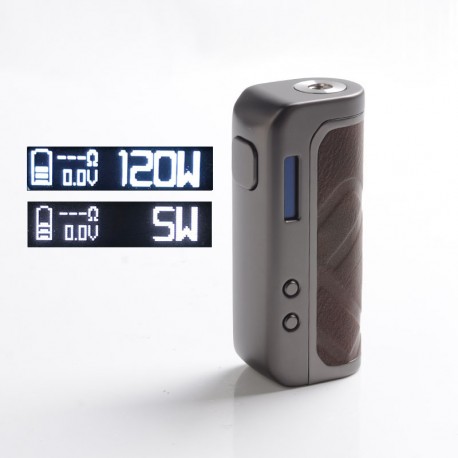 Authentic Augvape Foxy One 120 Box Mod - Gun Metal + Brown Leather, 5~120W, 1 x 18650 / 20700 / 21700