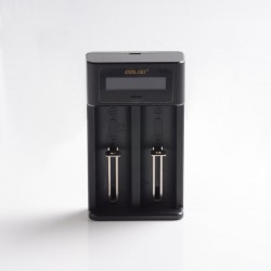 Authentic Golisi I2 2A Two-Slot Smart USB Charger w/ LCD Screen Compatible with Battery Length Ranging 32~70mm - Black, ABS + PC