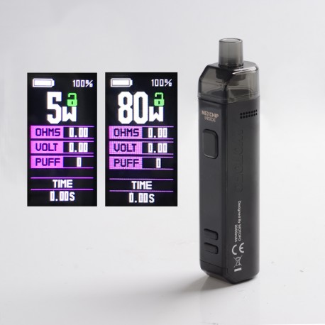 Authentic Wotofo SMRT 2000mAh 80W Pod System Starter Kit - Black, VW 5~80W, 4.5ml Pod Cartridge