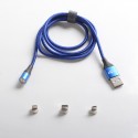 Authentic Kumiho K1 V2 3 in 1 Magnetic 3A Braided Fast Charge Sync Cable for for iPhone 12/ Samsung / Huawei / Xiao MI - Blue