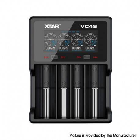 Authentic Xtar VC4S USB Charger for 18650, 20700, 21700, 26650 Battery - Black, 4-Slot