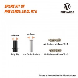 Original Phevanda A2 RTA DL Air Set - 510 Drip Tip / Air Outer Reducer / 2 x 1.2mm / 2 x 0.9mm Air Reducer