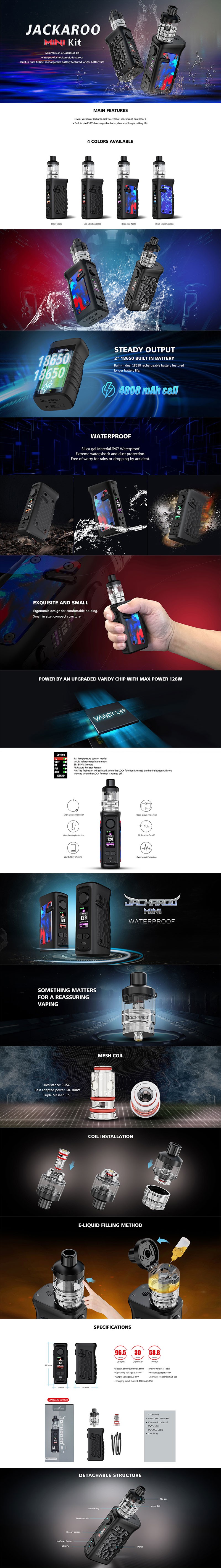 Vandy Vape Jackaroo Mini 128W TC VW Vape Box Mod Kit