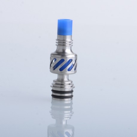 Authentic Auguse Seaman 510 Drip Tip for RDA / RTA / RDTA Atomizer - Silver + Blue, Stainless Steel + Delin