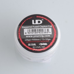 Authentic YouDe UD Staggered Fuse Clapton Coil Set - SS316L, (26GA + Ribbon) x 2 + 32GA (10 PCS)