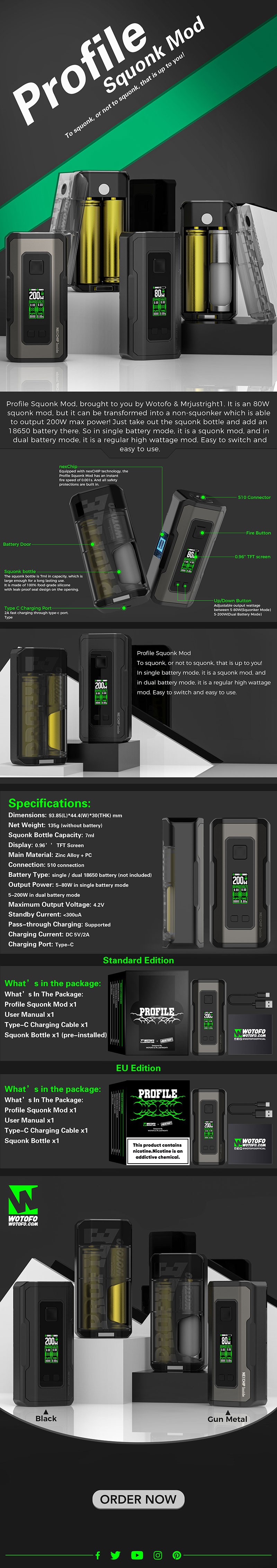 Wotofo Profile Squonk Vape Box Mod