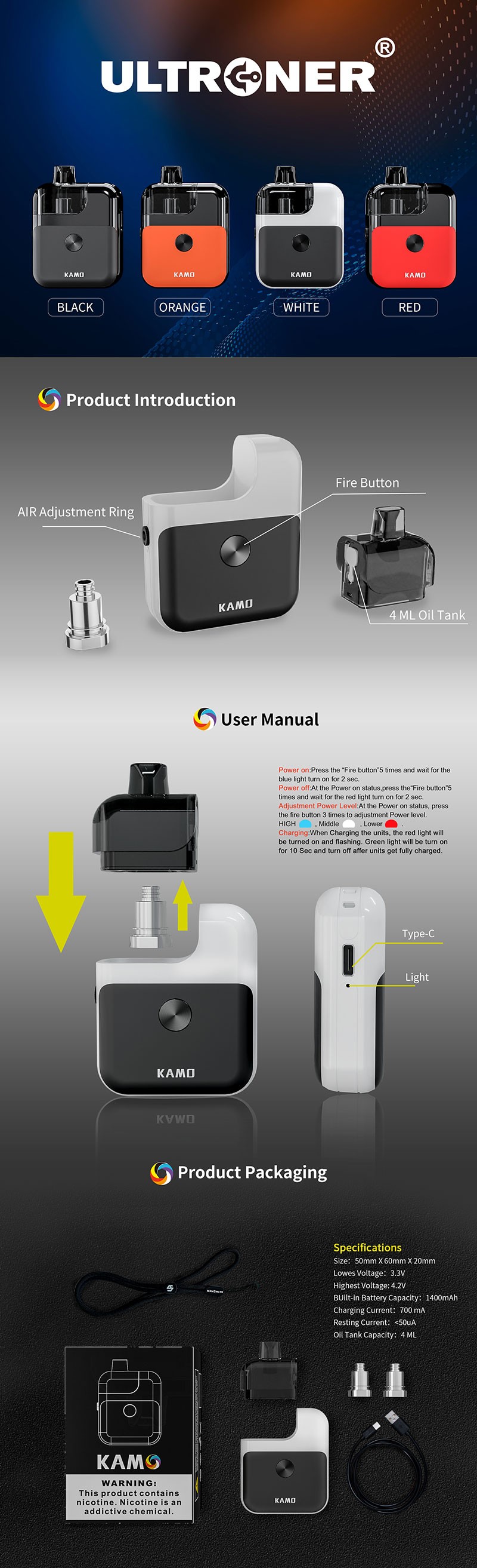 Ultroner Kamo Pod System Vape Starter Kit