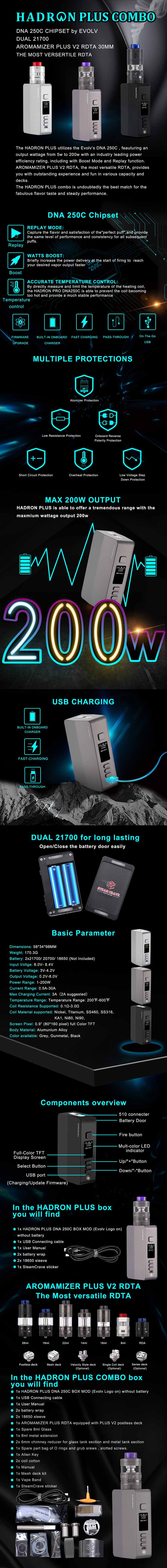 Steam Crave Hadron Plus DNA250C 200W Box Mod Advanced Kit Advanced