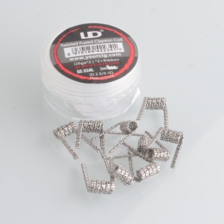 [Ships from Bonded Warehouse] Authentic YouDe UD Twisted Fuse Clapton Coil Set - SS316L, (26GA x 2) x 2 + Ribbon (10 PCS)
